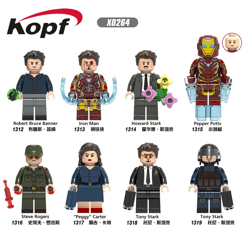 

50Pcs Building Block Super Heroes Robert Bruce Banner Peggy Carter Tony Stark Steve Rogers Dolls Figures For Children Toy X0264