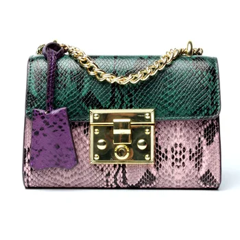 

Hot Sale Women Shoulder Bags Genuine Leather Serpentine Panelled Crossbody Bags Fashion Design Women Snake Skin Chain Bag 2 Size