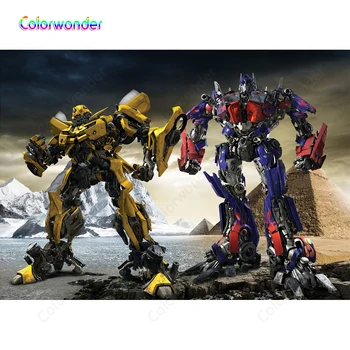 

Photo Yellow with Red and Blue Autobots Bumblebee and Optimus Prime Ancient Pyramid with Snow Mouns Backdrops for Photoshoot
