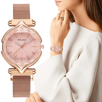 

Women Magnet Buckle Oval Shape Watch Luxury YOLAKO Ladies Stainless Steel Quartz Watch Female Clock Zegarek Damski