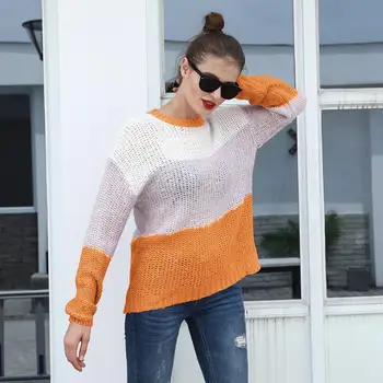 

Autumn Knitted Striped Women Rainbow Jumper Winter Patchwork Pullover Casual Fashion Oversize Female Sweaters SJ4025C