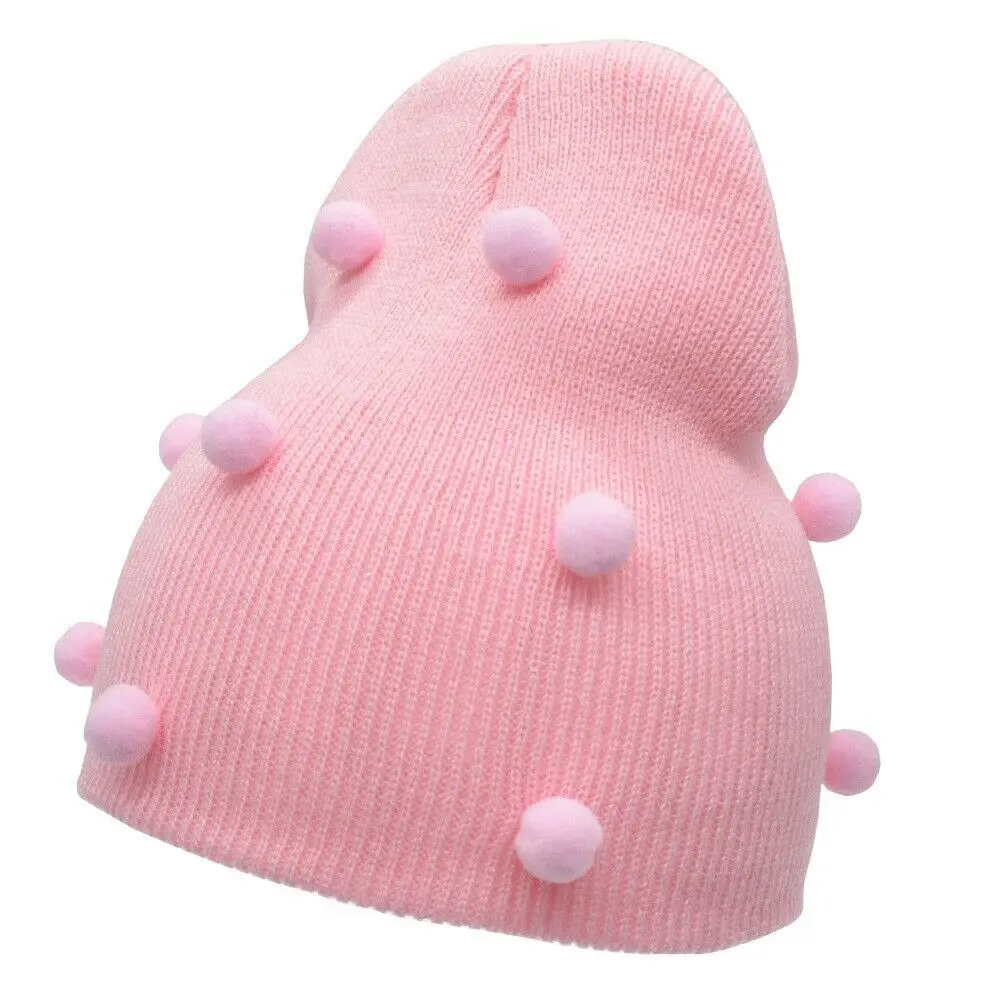 Новая зимняя теплая вязаная шерстяная шапочка для маленьких девочек, вязаная шапка с помпоном - Цвет: 2