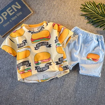 

Boys Sets 2019 Summer New Children's T-shirt + Short Pants Boys Clothing Kids Sets Cotton Burger Fashion Clothes