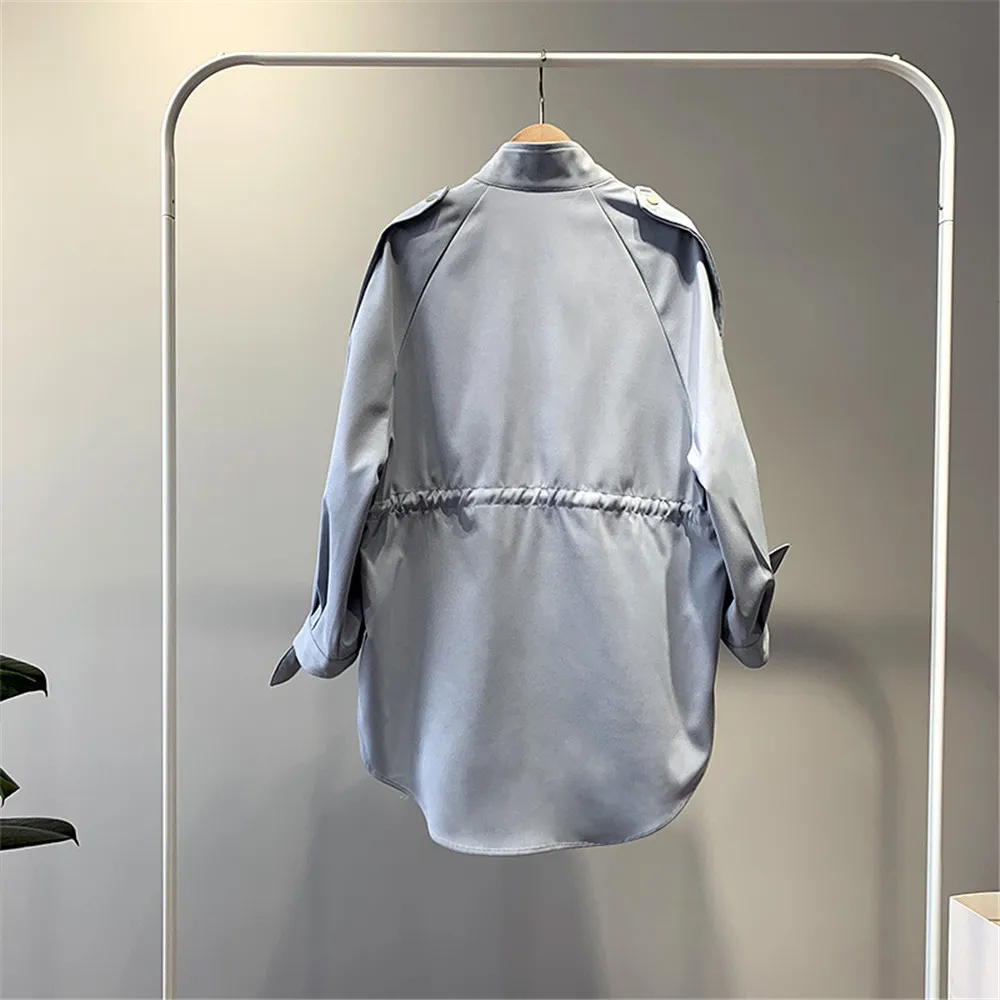 Vintage Autumn trench Coat 2019 Korean Style  Single Breasted Mid-long Trench Coat Mujer Loose large size Windbreak Outwear 0241 (23)