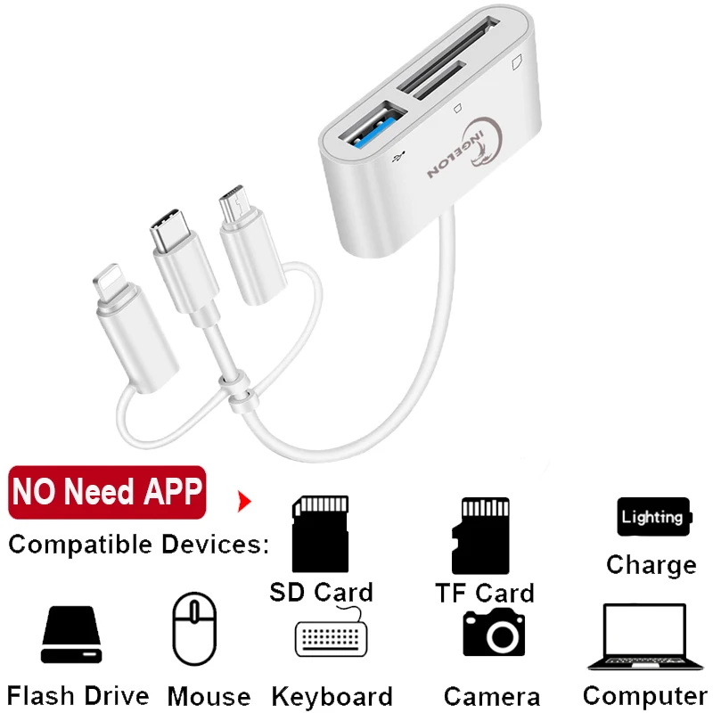 INGELON мульти 3 в 1 USB Micro SD кард ридер Type C & MicroUSB Lightning конвертер адаптер для iphone Macbook