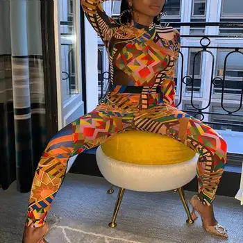 

Autumn Streetwear Elegant Skinny Print Turtleneck Jumpsuit Women Long Sleeve Slim Bodycon Vintage Jumpsuit