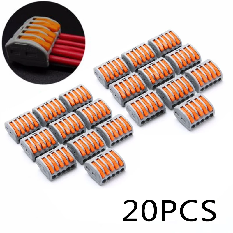 

20pcs 5-Way Fits Different Wire Diameter Reusable Spring Lever Terminal Block Electric Cable Wire Connector