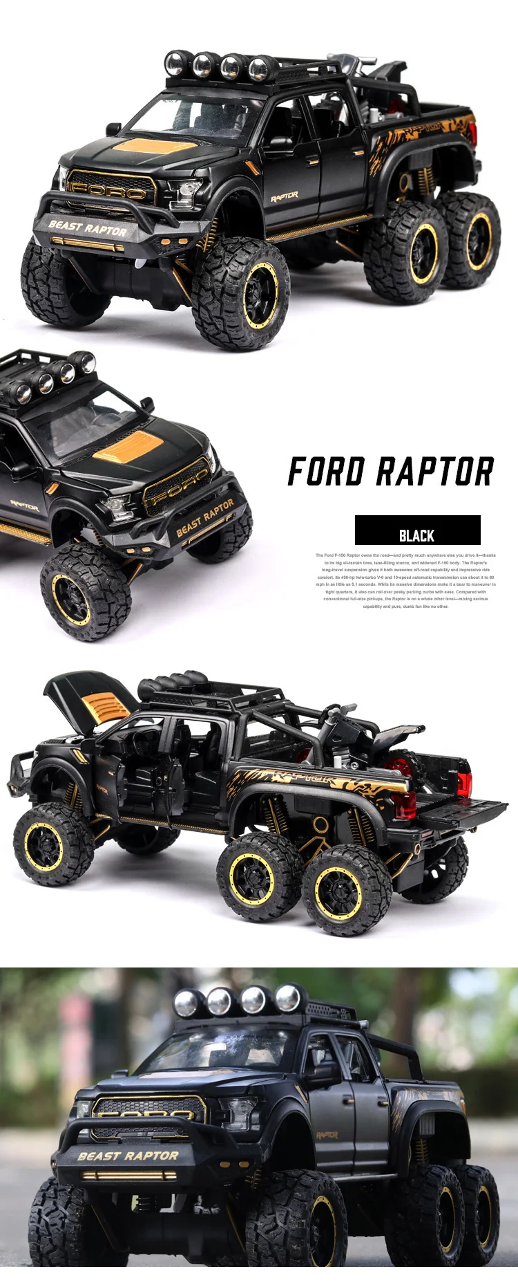 Hot 1:28 scale wheels Ford F150 Raptor metal model with light and sound Pickup truck diecast car pull back alloy toy collection