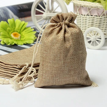 

New New Vintage Burlap Jute Sacks Weddings Favor Adjustable Cords Christmas Gift Bags 10 * 15cm