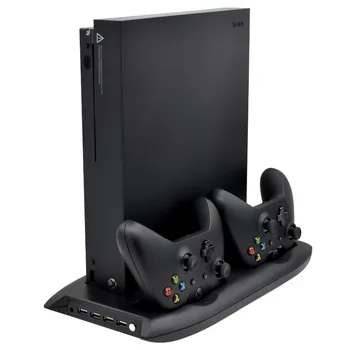 

Dock Mount Vertical Stand for Xbox One X Game Console with Cooling Fan + Wireless Game Controller Charger + Charging Station