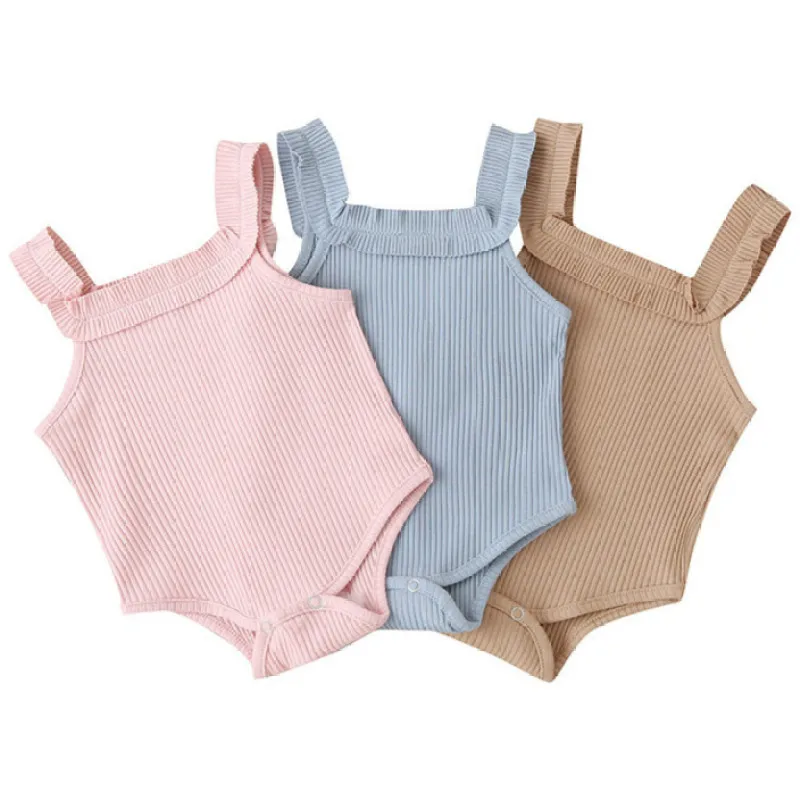 

Summer Infant Girl Jumpsuits Solid Color Cotton Fashion U-Neck Strap Baby Rompers Newborn Sleeveless Playsuit Kids Girls Clothes