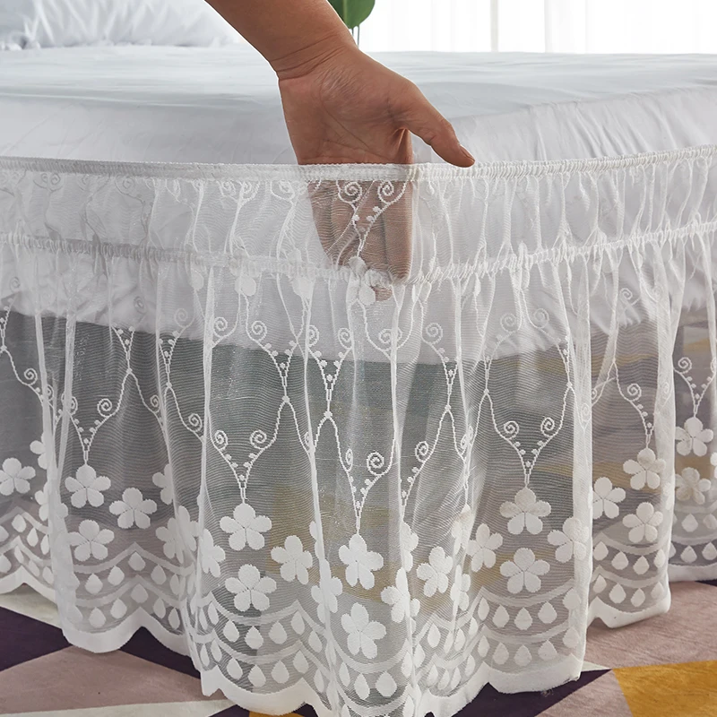 18 Inch Drop Delicate Ruffles Floret Lace Bed Skirt With Strong Elastic Belts Women/Lady/Girls Love mattress cover bedding set bed skirt