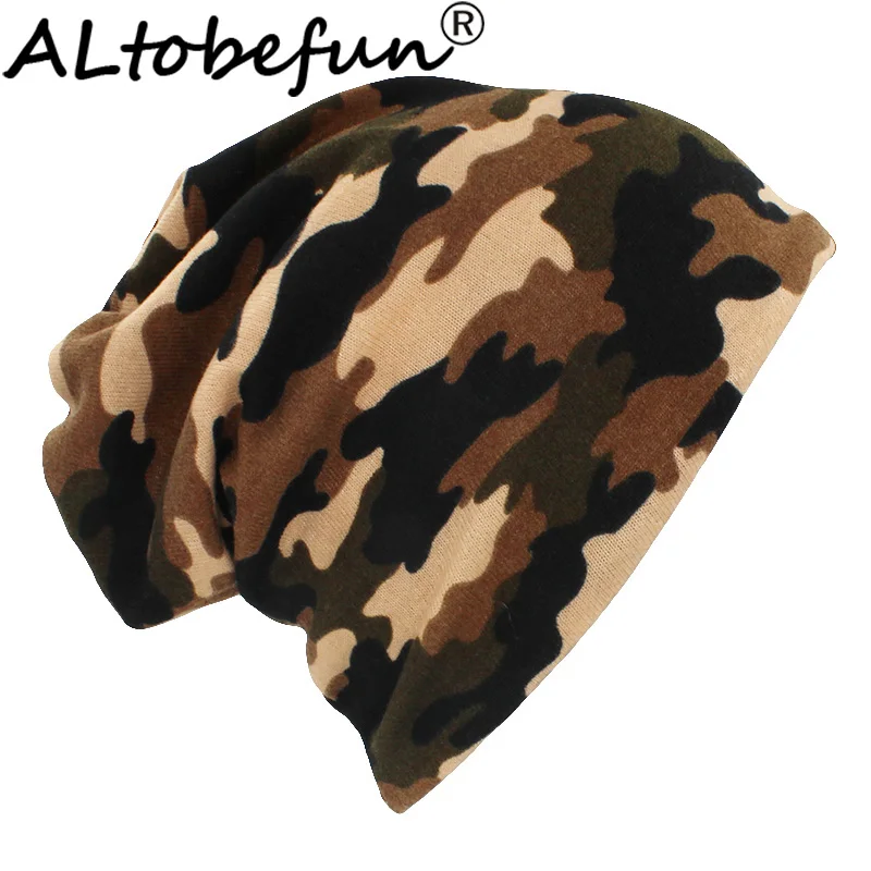 ALTOBEFUN Autumn Winter Thin Multifunction Women Skullies Beanies Camouflage Design Hats For Men Fashion Feminino Scarf BHT110