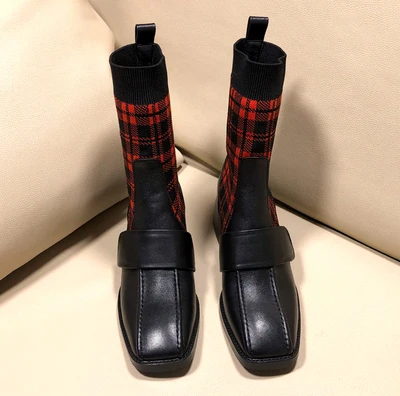 Женская обувь для подиума; коллекция года; дизайн; Botas Mujer; 4 цвета; зимние ботинки с квадратным носком; женские ботильоны на не сужающемся книзу массивном каблуке; Botines - Цвет: without short plush