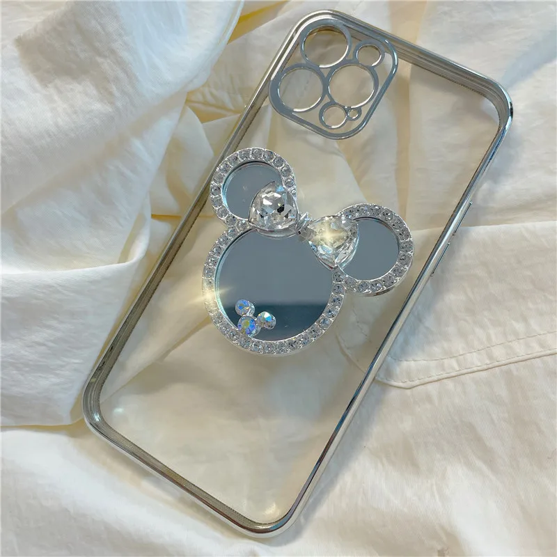 13 pro max cases 12 Luxury Diamond Micky Glitter Mirror Grip Tok Holder Plated Case for iPhone 13 Pro Max 11 XR X XS SE 7 Plus 8 Silicon Cover case for iphone 13 pro max