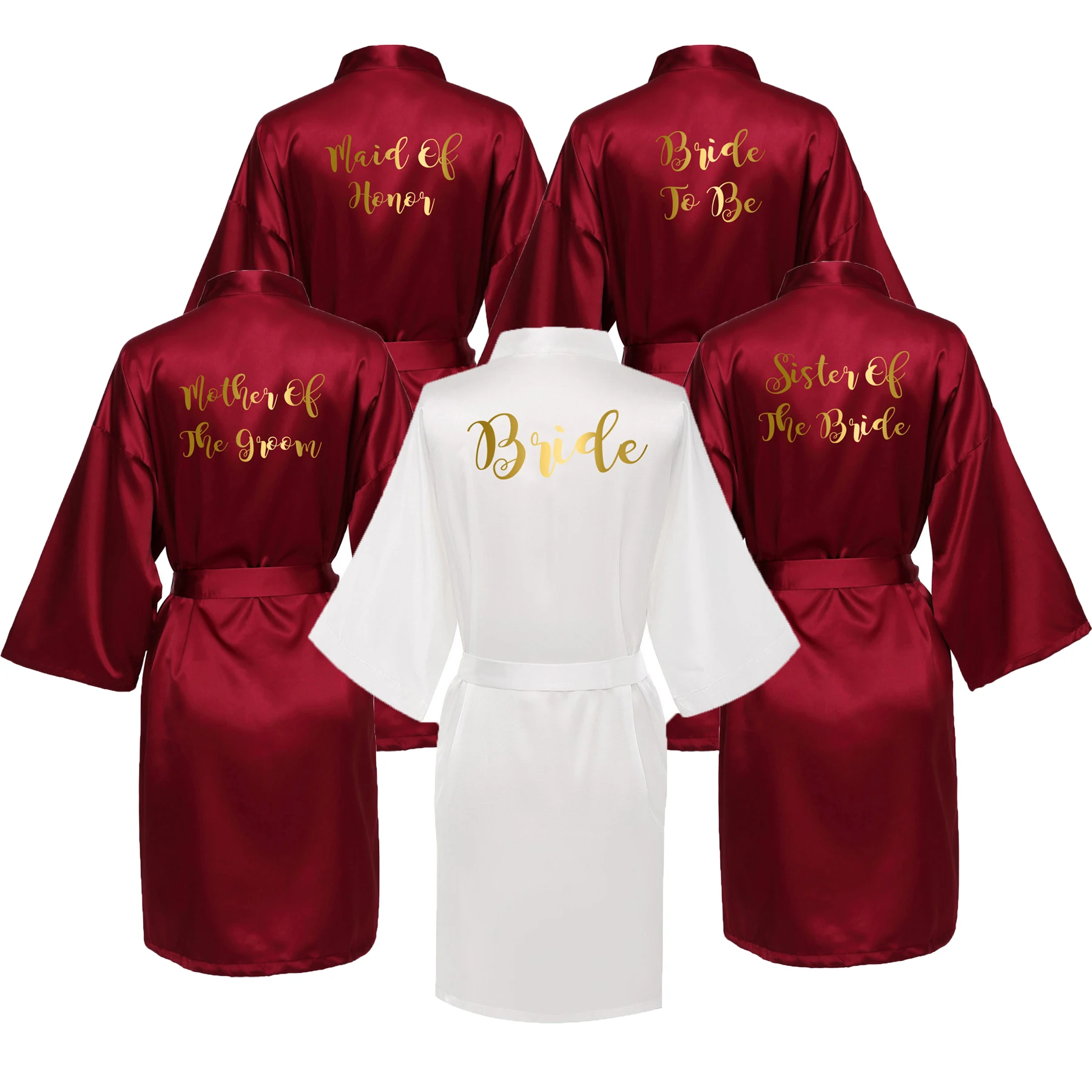 Owiter Bride Robe Women Burgundy robe Satin Silk robes Wedding  Bridal Bridesmaid  Robes