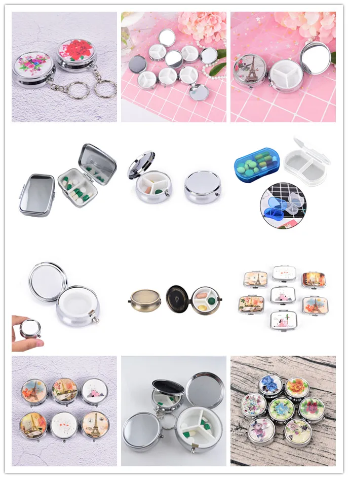 

Portable Pill Box Metal Pill Cutter Sliver Folding Pill Case Makeup Storage Container Medicine Organizer
