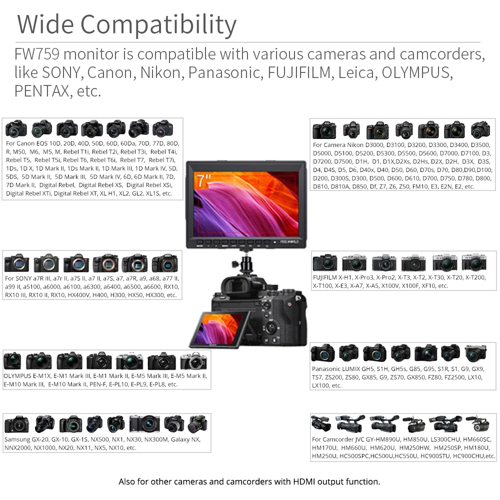 7-дюймовый монитор для цифровой зеркальной камеры FEELWORLD FW759 IPS HD 1280x80 0 ЖК-дисплей с HDMI AV входом видеопомощник портативный для камеры (art.: 7a90edc55) - 7a90edc55