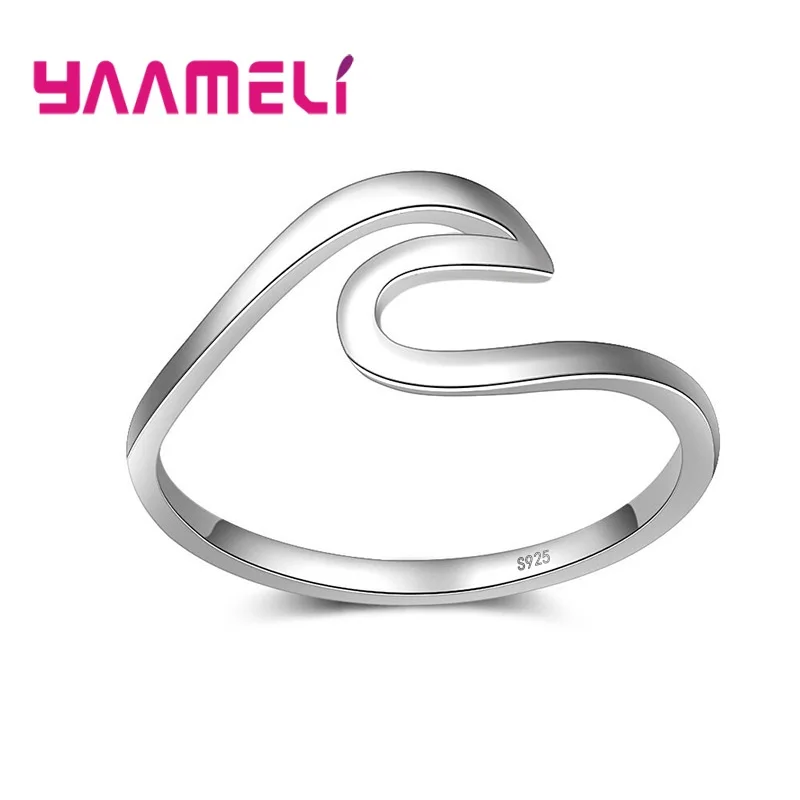 

Popular Wave Band Ring Shining Original 925 Sterling Silver Creative Handmade Smooth Statement Unisex Party Stackable Jewelry