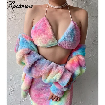 

Rockmore Tie Dye Colorful Sexy Tank Top Women Streetwear Rainbow Furry Cropped Tops Harajuku Halterneck Backless Vest Nightclub
