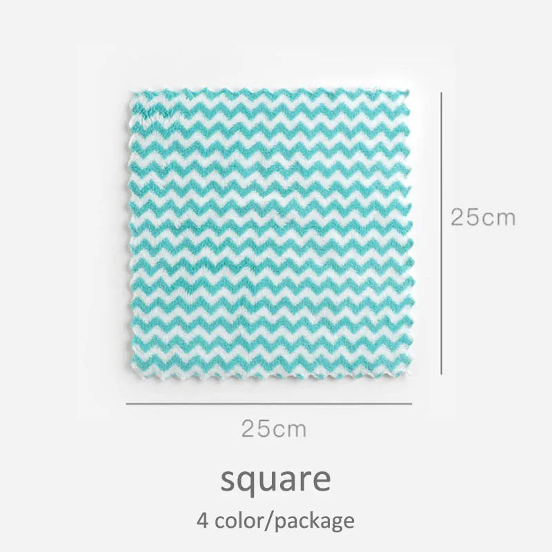 square Салфетка для посуды, впитывающий коралловый флис, многофункциональная, цветная, волнистая, с рисунком, не загрязняющее масло, 4 шт., чистящее полотенце - Цвет: square