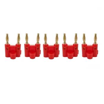 

5Pcs Red Double Row 4mm Banana Plug Connector 4mm Speaker Plug Adapter Two-position Audio Plug Lantern Cross Plug Connector