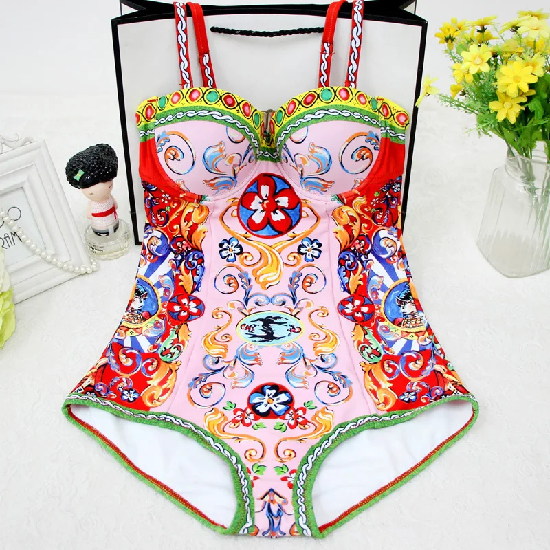 

Women's One-Piece Swimsuit Swimwear Push Up One Piece Women 2019 Swimsuits Woman Badpak Plus Size Sexy Print Cape Underwire