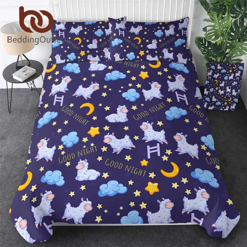 BeddingOutlet Sheep Bedding Set Moon Star Duvet Cover Purple Blue Bedclothes Cartoon Animal Bedspread Cute Home Decorations | Дом и сад