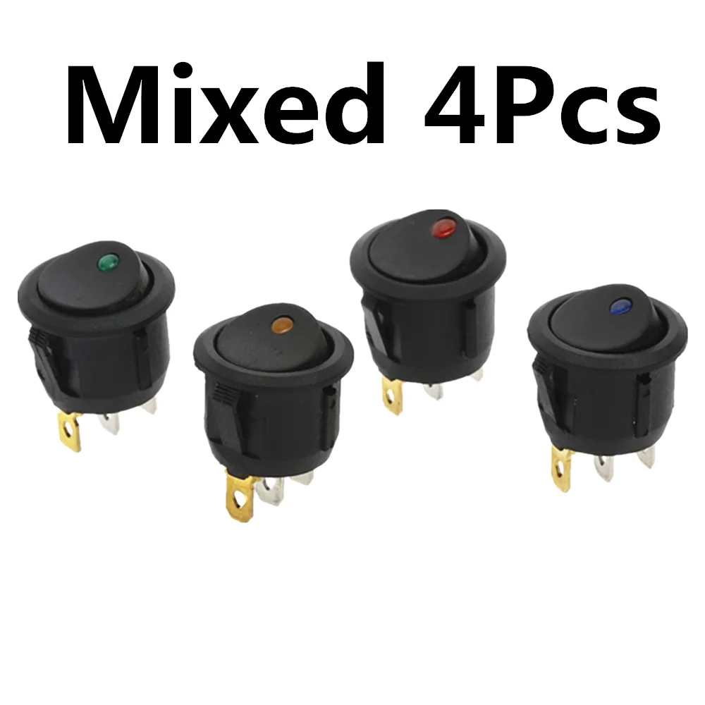 Mixed 4Pcs 4 шт. 3 контакта со светодиодными лампами Переключатель 12 В 16A DC 23*23*25 мм кошачий глаз переключатель автомобиля Авто Лодка круглый Кулисный переключатель ВКЛ-ВЫКЛ - Цвет: Mixed 4Pcs