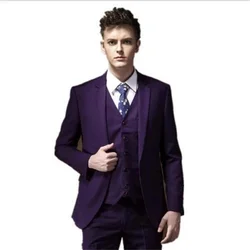 2021 New High-Quality Customized Purple Men's Suit Notched Lapel Wedding Self-Cultivation Fashion 4-Piece(Coat+ Pants +Vest+Tie)