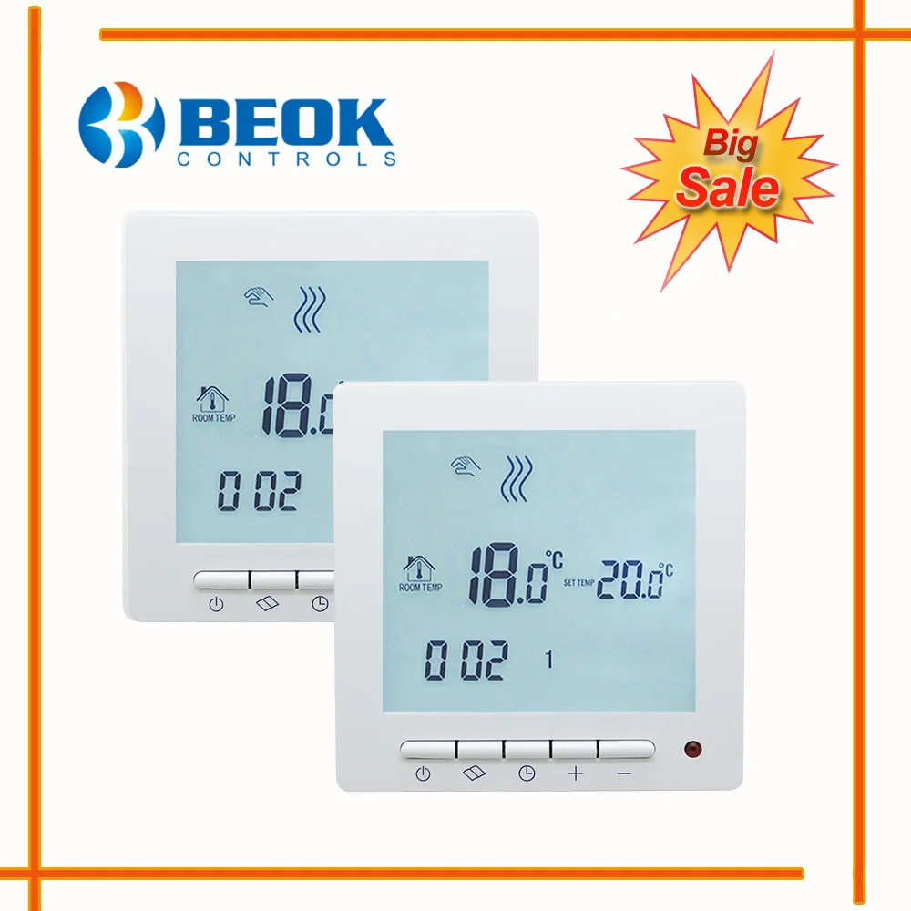 

Beok 2 Pcs TOL63R-EP Electric Floor Heating Thermostat Warm Floor Room Temperature Controller Weekly Programmable with Sensor