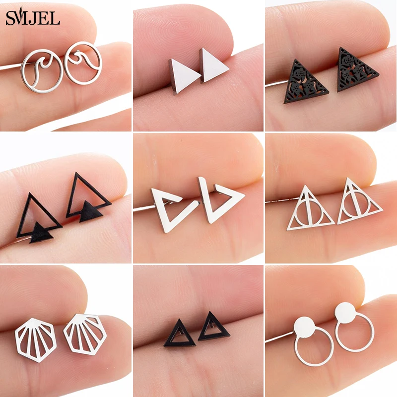 

Multiple Mini Triangle Earrings for Women Men Punk Black Geometric Stainless Steel Stud Earrings Fashion Ear Piercing Jewelry