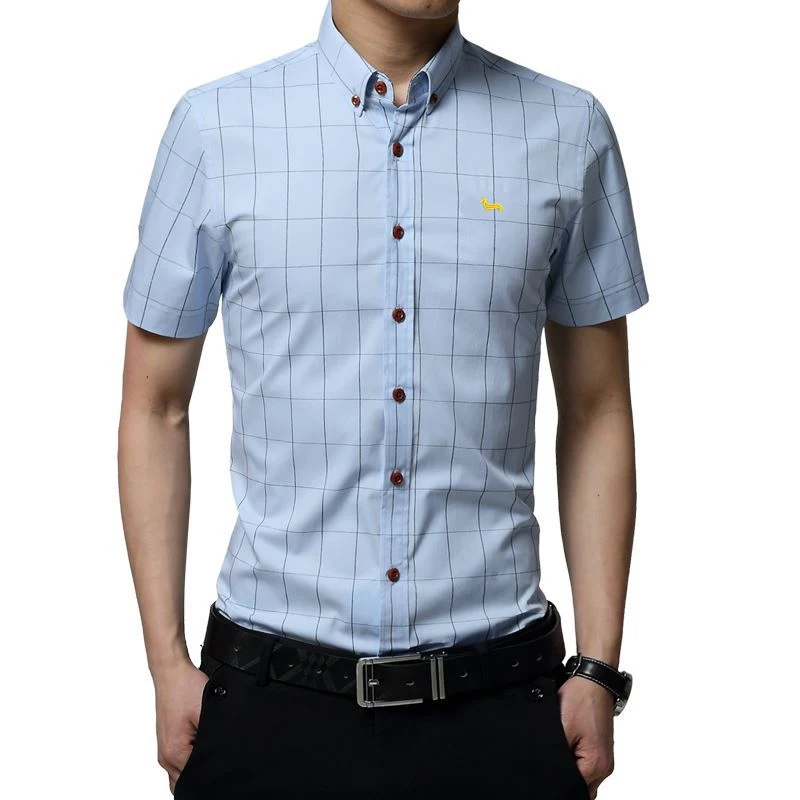 Asian size Men Short sleeve Shirt Men Fashion Blaine Men Clothes Slim Fit Plaid Cotton Casual Men Business Social Casual Shirt