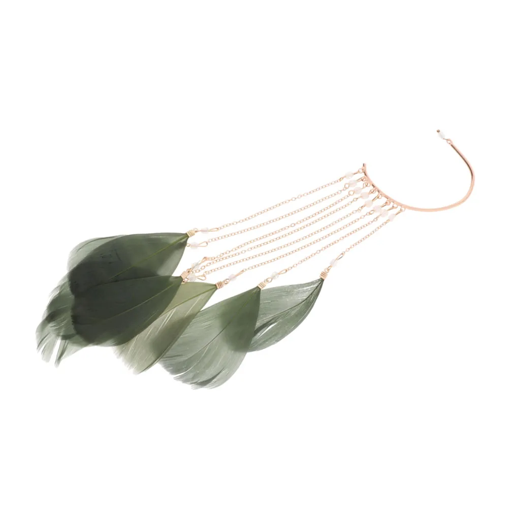 Tassel Feather Long Ear Wrap Charm Cuff Earring Non Pierced Drop Dangle Earrings for Women