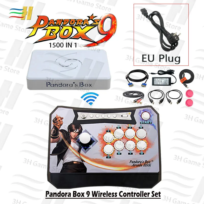 9 KOF black EU Pandora Box 9 беспроводной контроллер 1500 В 1 аркадная игра джойстик Кнопка HDMI VGA USB подключение ТВ ПК ps3 plug and play 5S 6s 7 - Цвет: 9 KOF black EU