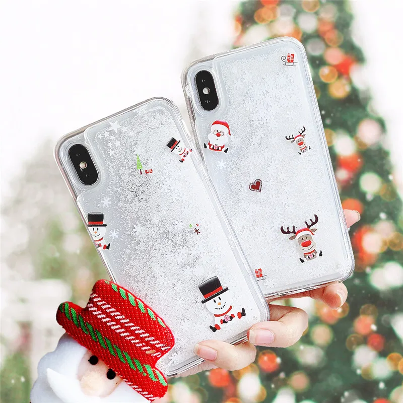 Жидкий Жесткий PC Прозрачный чехол для телефона iPhone 6 6S 7 8 Plus X XS XR MAX рождественские