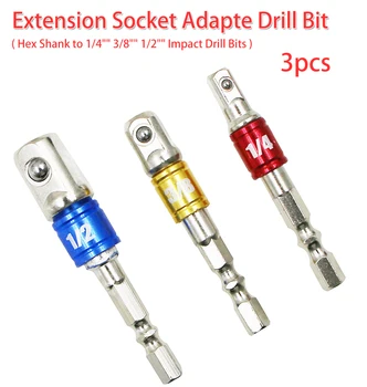 

Drill Socket Adapter 3pcs/1pc for Impact Driver with Hex Shank to Square Socket Drill Bit Bar Extension Set 1/4" 3/8" 1/2 Bit