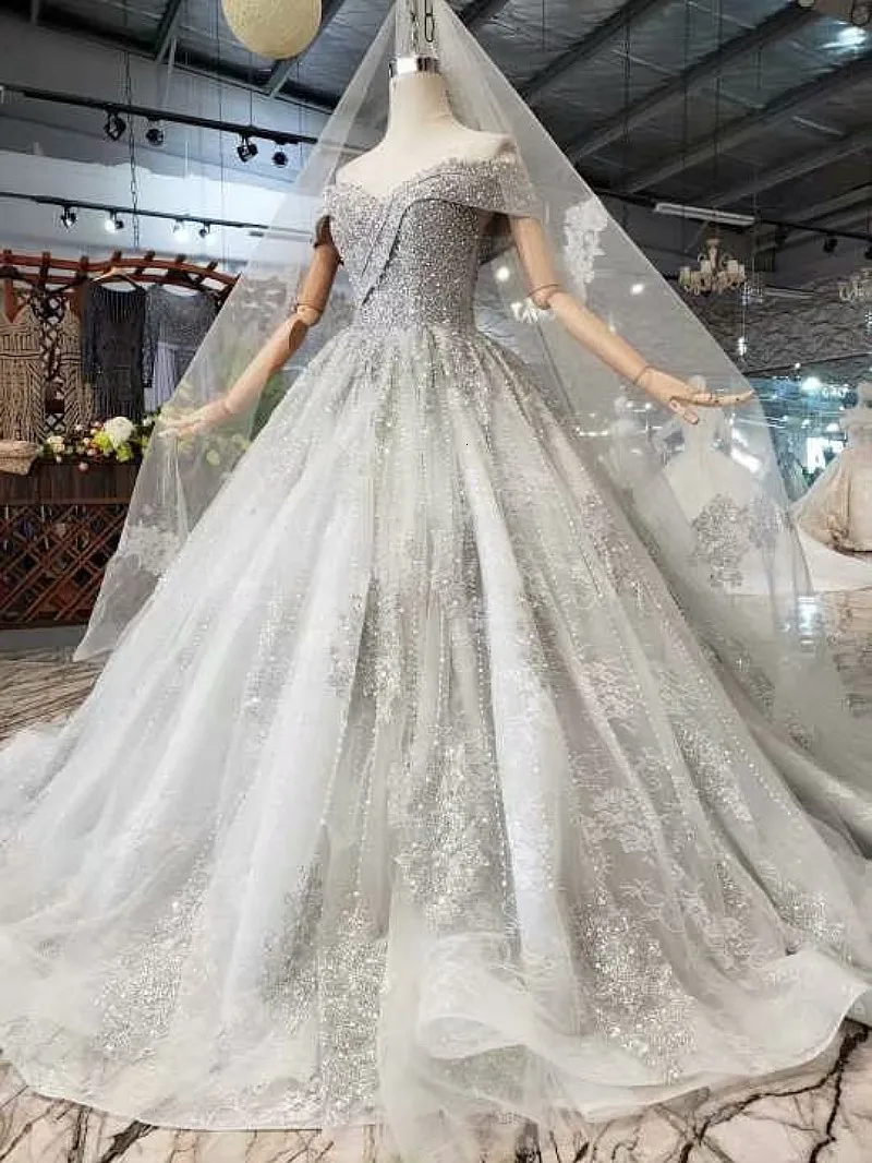 BacklakeGirls Vestidos De Novia серое свадебное платье винтажное платье невесты с v-образным вырезом и открытыми плечами, расшитое блестками Robe De Soiree