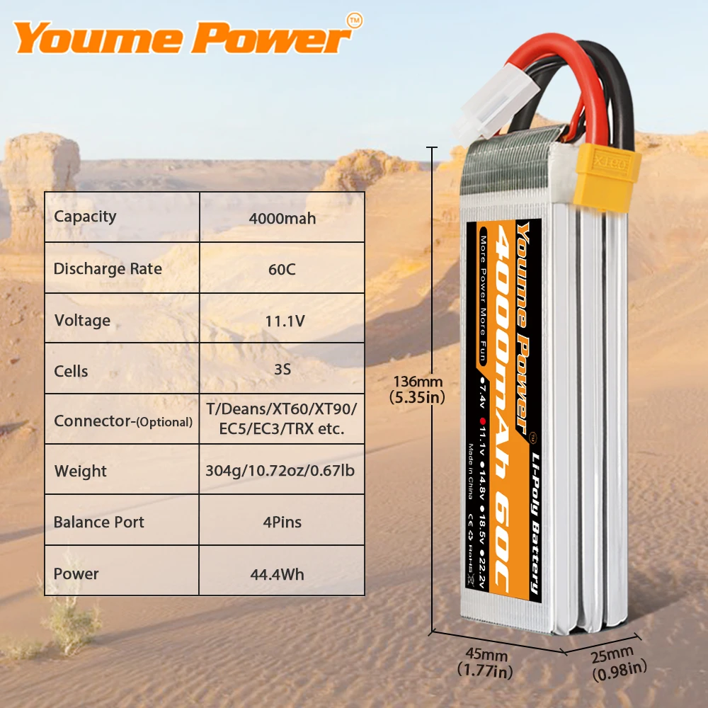 Connecteurs XT60 en gros plan sur la batterie drone 3S 4000mAh 60C XT60, pour acheter batterie drone 3S 4000mAh 60C XT60 en ligne.