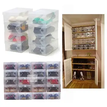 

10 x Rectangle Shape Shoe Storage Boxes Clear Plastic Shoe Storage Transparent Stackable Foldable Tidy Wardrobe Organizer Box