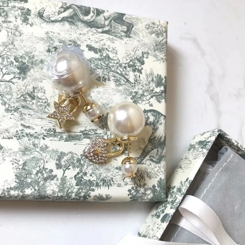 

C1809 New style imitation pearl a two - wearing heart - shaped asymmetrical pentacle small delicate temperament female earrings