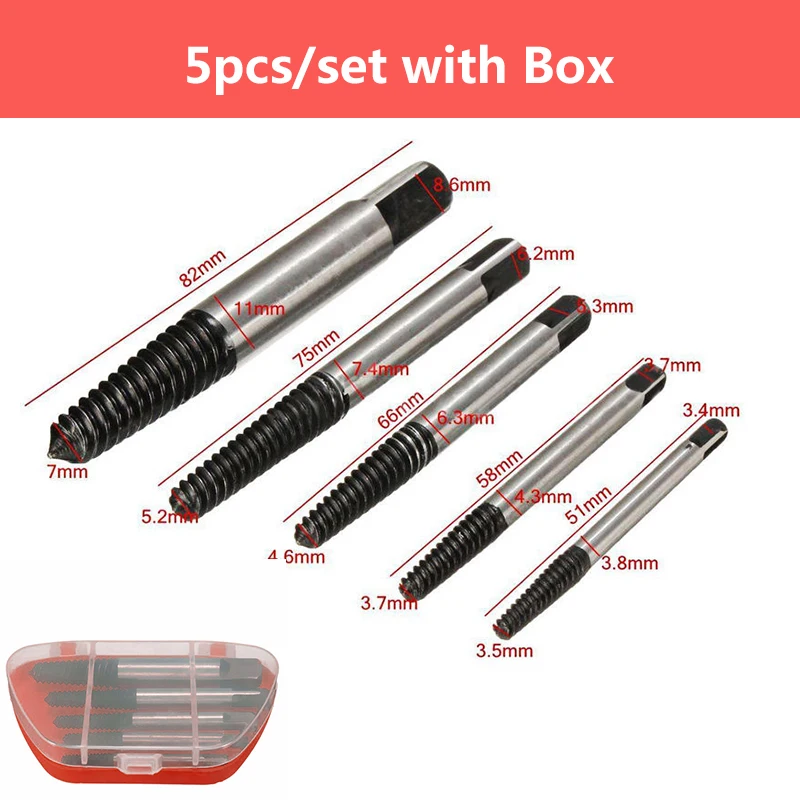 5pcs 5/6 шт./компл. устройство для извлечения болтов винтов экстракторы с односторонним доступом поврежденные сломанный винты для удаления сверла используется при удалении поврежденные болты - Цвет: 5pcs