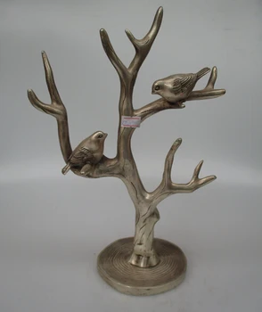 

1107++++Antique antiques Collectible Decorated Old Handwork Tibet Silver Carved 2 Bird on Tree Statue/Birds Sculpture