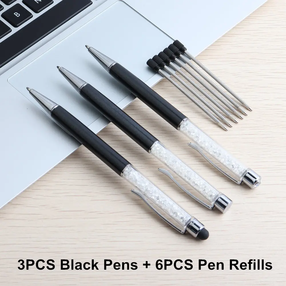 9PCS Black Set 9 шт./компл. с украшением в виде кристаллов Шариковая ручка Творческий набор алмазов, стилус для сенсорного экрана для написания Канцтовары ручка для офисов и школ на плоской подошве, украшенная хрустальными стразами; шариковая ручка - Цвет: 9PCS Black Set