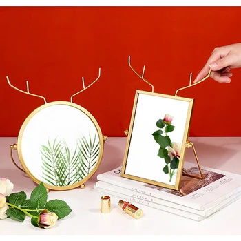 

Gold Desktop Cosmetic Mirror Adjustable Antlers Metal HD Mirrors Makeup Beauty Vanity Mirror Girls Living Room Home Decoration