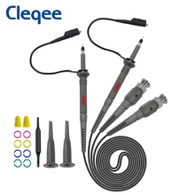 Cleqee p6100 2pc 100mhz bnc osciloscópio sonda kit DC-100MHz jacaré clipe de teste sonda para tektronix hp x1/x10