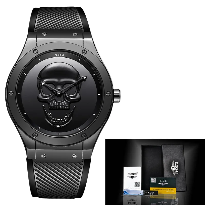 All black Новые мужские s часы лучший бренд класса люкс LIGE мужские модные деловые кварцевые мужские часы силиконовый ремешок водонепроницаемый спортивный хронограф - Цвет: All black