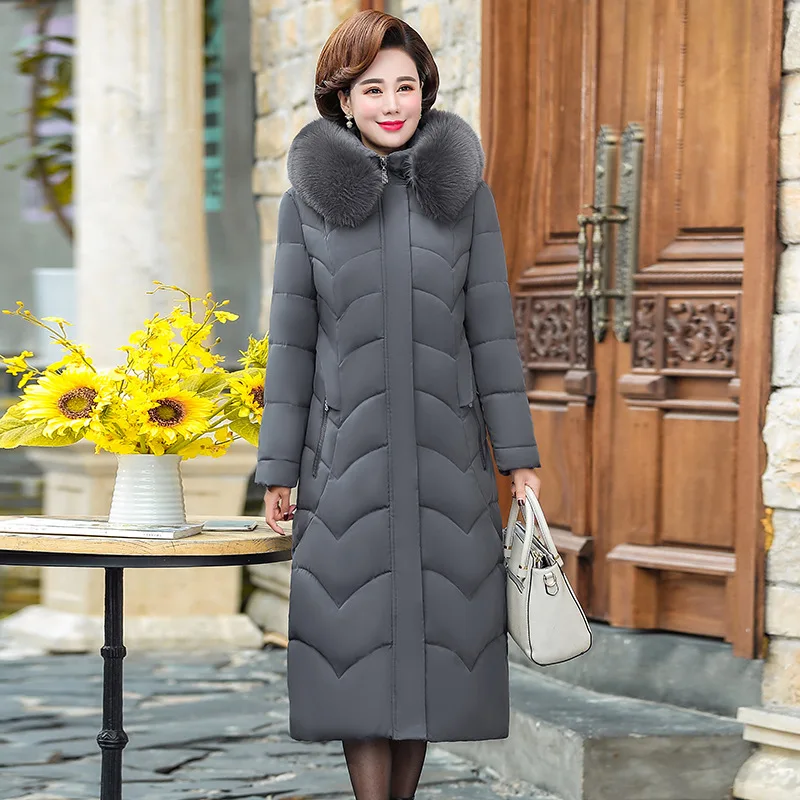 

Middle-aged over-the-Knee Long down Cotton Coat Thick Plus-sized 40-60-Year-Old Middle-aged Women Dress-Style Slim Fit Cotton-pa