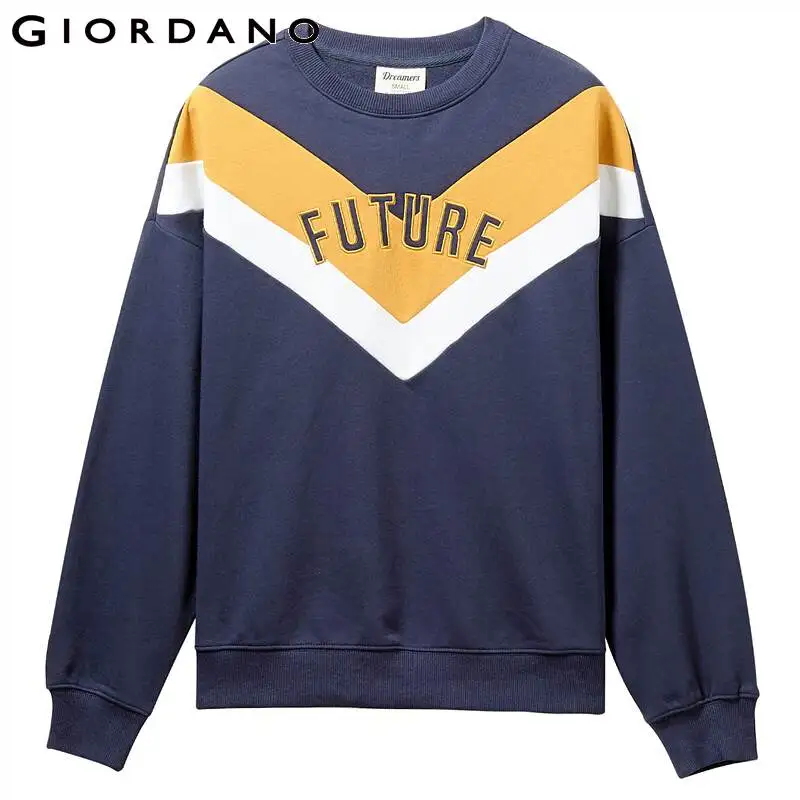 Giordano/женские свитшоты с буквенным принтом, с открытыми плечами, свободного кроя, с круглым вырезом, Pull Femme, слегка тянущиеся ropa mujer 05399783