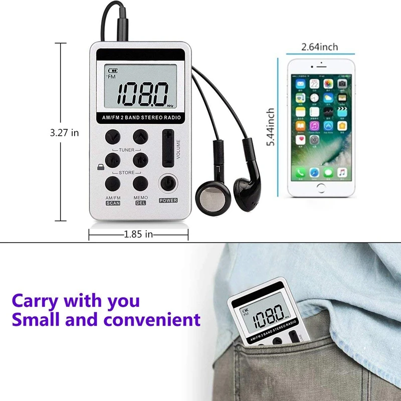 AM FM портативное карманное радио мини Цифровая настройка стерео с перезаряжаемой